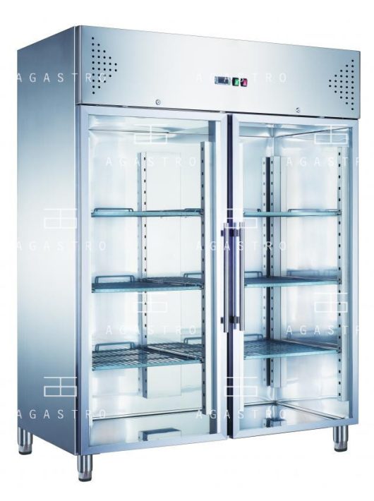 KH-GN1410TNG - Két üvegajtós rozsdamentes hűtővitrin - 1300 literes, (+30°C, 55% Rh) +2 ... +8 °C, hűtéstartománnyal, 1480 x 830 x 2010 mm mm, 0.44 kW