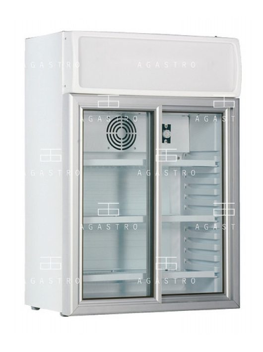 KH-VC100 GDCA Csúszó üvegajtós, felépítményes hűtővitrin - 100 literes, (+30°C, 55% Rh) +1 ... +10 °C hűtéstartománnyal,  650 x 405 x 940 mm