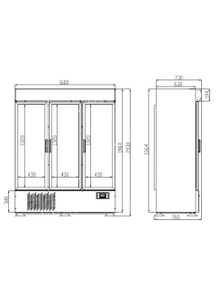   KH-VF1600 G3DCA Üvegajtós fagyasztóvitrin - 1325 literes, (+30°C, 55% Rh) -18 ...-23 °C, 1.25 kW