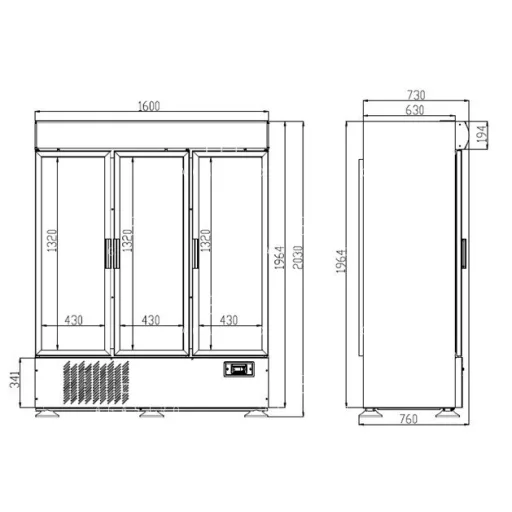 KH-VF1600 G3DCA Üvegajtós fagyasztóvitrin - 1325 literes, (+30°C, 55% Rh) -18 ...-23 °C, 1.25 kW