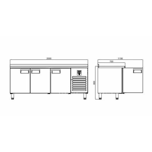 KHP-RC3SD INOX - 3 ajtós hűtött munkaasztal - 515 literes, 0.66 kW