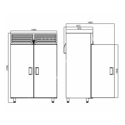 KHP-VC14SD INOX Rozsdamentes hűtőszekrény - 1340 literes, 1,21 kW, 1400 x 870 x 2100 mm