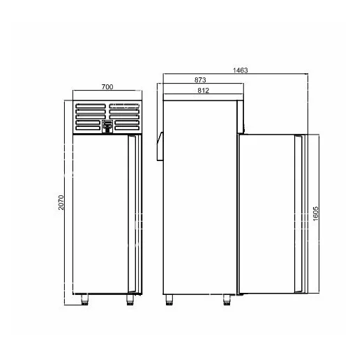 KHP-VC7SD INOX Rozsdamentes hűtőszekrény - 610 literes, 0.46 kW, 700 x 870 x 2100 mm