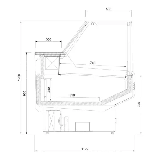 L-1 MD/G/SP 100/110 Modena - Csemegepult felnyitható frontüveggel - statikus, 0,73 m² bemutatófelülettel