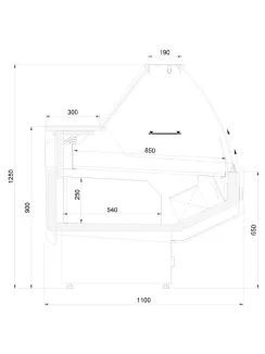   MODENA W 110 - Hajlított üvegű csemegepult- ventilációs, 0,85 m² bemutatófelülettel