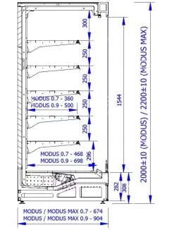   MODUS 1.25/0.7 - Hűtött faliregál - 1330 x 674 x 1990 mm, 2,84 m²