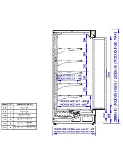   MODUS HGD 1.25/0.9 - Hűtött faliregál nyíló üvegajtóval- 1330 x 904 x 1990 mm, 4 m²