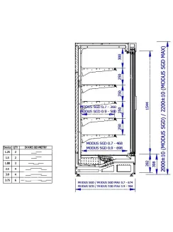   MODUS SGD 1.25/0.9 - Hűtött faliregál csúszó üvegajtóval- 1330 x 904 x 1990 mm, 4 m²