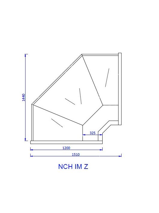 NCH IM Z - Hajlított üvegű külső sarokpult - ventilációs, 1,2 m² bemutatófelülettel