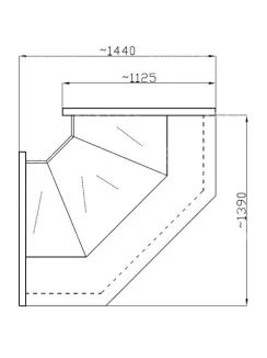   NCH I W - Hajlított üvegű belső sarokpult (90°) - statikus, 0,85 m² bemutatófelülettel