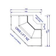   NZ ORIS LIFT - Külső sarokpult nyitható teleszkópos frontüveggel - ventilációs, 1,47 m² bemutatófelülettel
