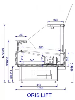   ORIS LIFT - Csemegepult nyitható frontüveggel - ventilációs, 0,79 m² bemutatófelülettel