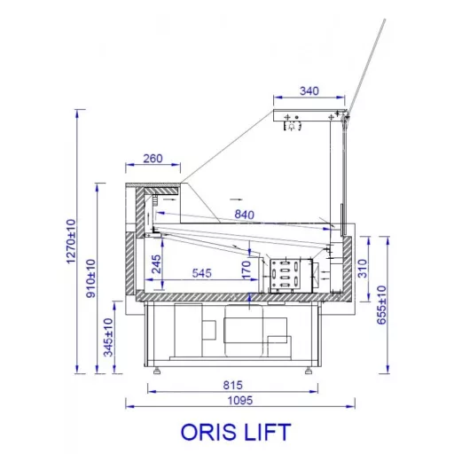 ORIS LIFT - Csemegepult nyitható frontüveggel - ventilációs, 0,79 m² bemutatófelülettel