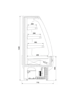   R-1 PC 60/70 PICCOLI - Hűtött faliregál - 600 x 715 x 1430 mm, 0,65 m²
