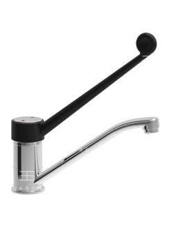   Asztali csaptelep hosszú fekete orvosi karral és kifolyóval