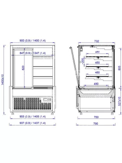   SONATA 0.9 Süteményes pult dupla frontüveggel (+25°C, 60% Rh) + 5 ... + 15 °C, hűtéstartománnyal, 937x790x1400 mm