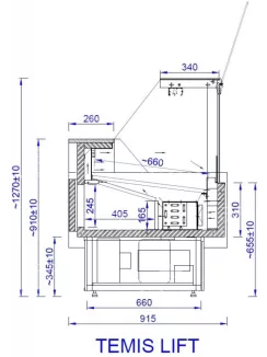   TEMIS LIFT - Csemegepult nyitható fron üveggel - ventilációs, 0,62 m² bemutatófelülettel