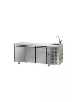   TF03MIDGNL Hűtött munkaasztal 3 ajtóval (GN 1/1) és fedlapba süllyesztett kézmosóval 0-10 °C, 0.495 kW