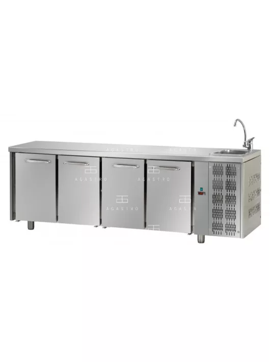 TF04MIDGNL Hűtött munkaasztal 4 ajtóval (GN 1/1) és fedlapba süllyesztett kézmosóval, 0 ... +10 °C, 0.495 kW