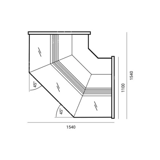 WCH-6/1BNz WEGA - Külső sarokpult - statikus, 1,24 m² bemutatófelülettel
