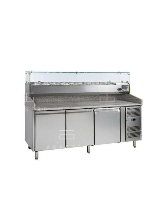 Hűtött pizzapult - 3 ajtós, gránit fedlappal 9xGN1/3-es feltéthűtővel