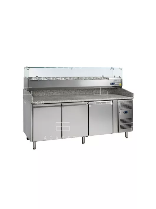Hűtött pizzapult - 3 ajtós, gránit fedlappal 9xGN1/3-es feltéthűtővel
