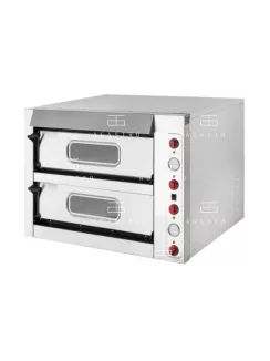   Kétaknás, körben teli samottos ipari elektromos pizzakemence 4+4-es 10kW Prémium