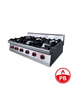    6 égős asztali ipari PB gázüzemű tűzhely, őrlánggal - 700Sr