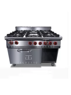    6 égős ipari PB gáztűzhely, GN1/1 elektromos sütővel, őrlánggal - 700Sr