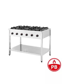    6 égős ipari PB gázüzemű tűzhely, lábon álló, őrlánggal - 700Sr
