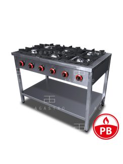    6 égős ipari PB gázüzemű tűzhely, lábon álló, őrlánggal - 900Sr