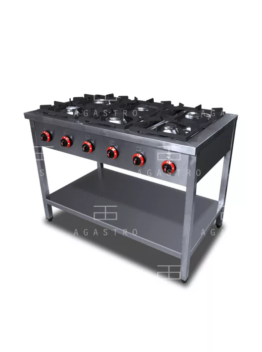 6 égős ipari gázüzemű tűzhely lábon álló, őrlánggal - 700Sr