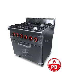   4 égős ipari PB gáztűzhely, GN1/1 elektromos sütővel, főzősorba, őrlánggal - 700Sr