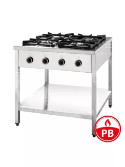   4 égős ipari PB gázüzemű tűzhely lábon álló, őrlánggal - 700Sr