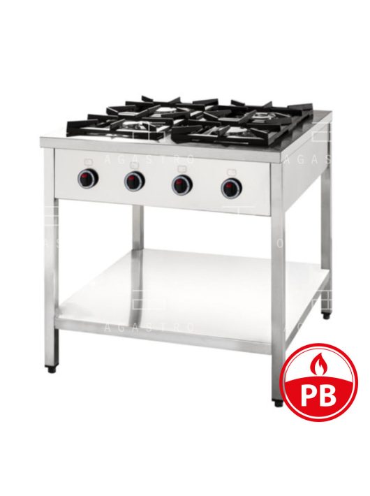 4 égős ipari PB gázüzemű tűzhely lábon álló, őrlánggal - 700Sr