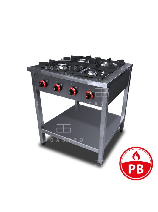 4 égős ipari PB gázüzemű tűzhely lábon álló, őrlánggal - 900Sr
