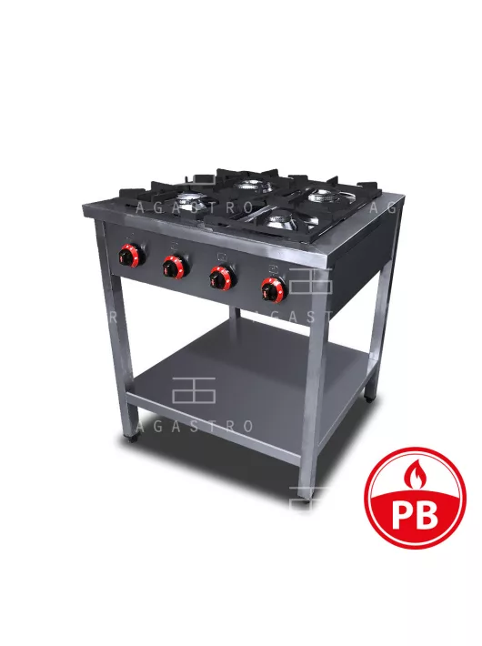 4 égős ipari PB gázüzemű tűzhely lábon álló, őrlánggal - 900Sr
