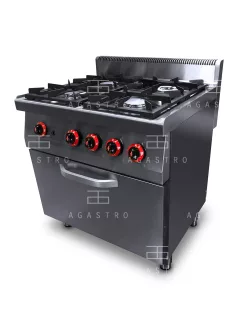    4 égős ipari gáztűzhely, GN2/1 gázüzemű sütővel, főzősorba, őrlánggal - 700Sr