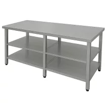 Rozsdamentes asztal 2100 mm szélességtől, dupla polccal