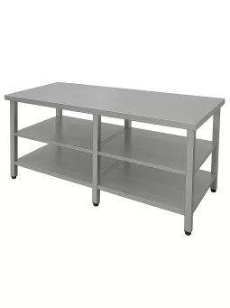 Rozsdamentes asztal 2100 mm szélességtől, dupla polccal