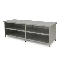Rozsdamentes asztal 2100 mm szélességtől, dupla polccal és három oldalon burkolva