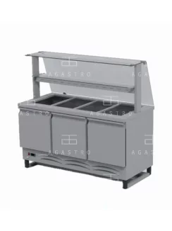   Hűtőpult alsó hűtött tárolóval, egyenes üvegű felépítménnyel, köztes üvegpolccal - 4 x GN1/1